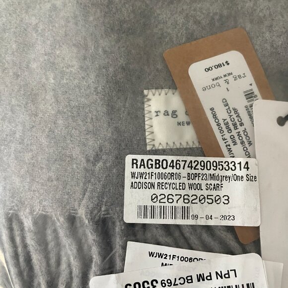 rag & bone Women's Addison Recycled Wool Scarf, Midgrey, Grey, One Size - NWT - Picture 4 of 4
